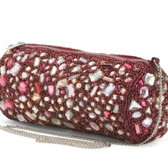 Made in India Beaded BagRed Multi Jewel Rhinestone Barrel Bag Crossbody Red NWT - Picture 1 of 5